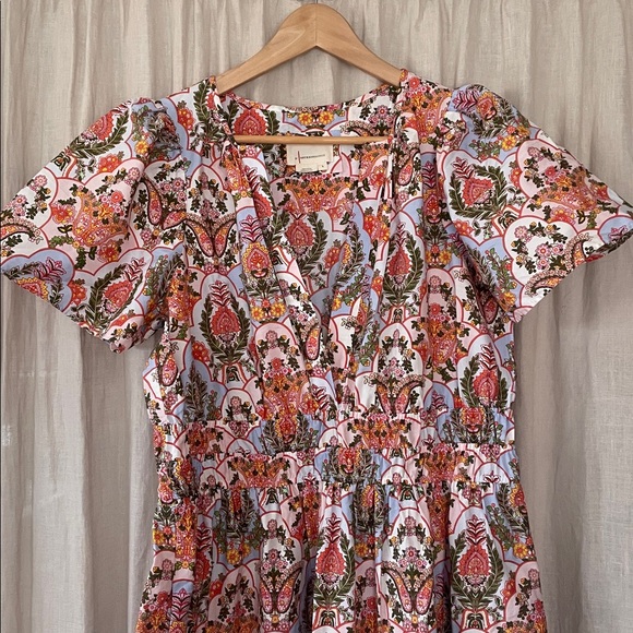 Anthropologie Coral, White & Green Paisley Somerset Maxi Dress - Picture 2 of 4